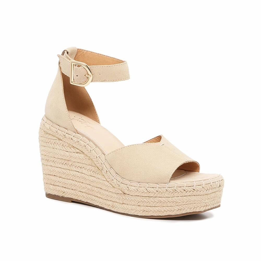 NIB Crown Vintage Sz 9 Jaussie Sand Cow Suede Espadrille Wedge Platform Sandals